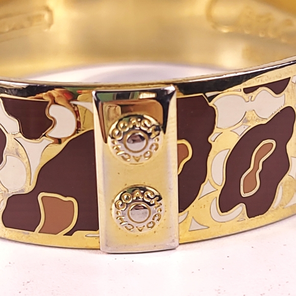 Coach Signed Bracelet Bangle Leopard Print Logo - Picture 3 of 8